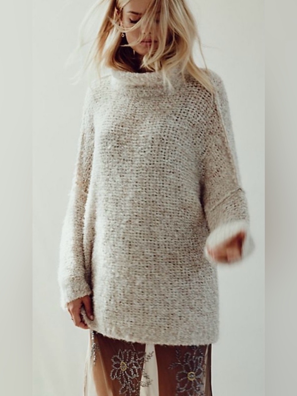 Free People Alpaca Wool Beige knit turtleneck sweater